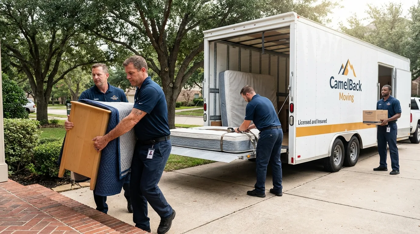 Crew loading residential truck for cross-state move from Fernandina Beach, FL